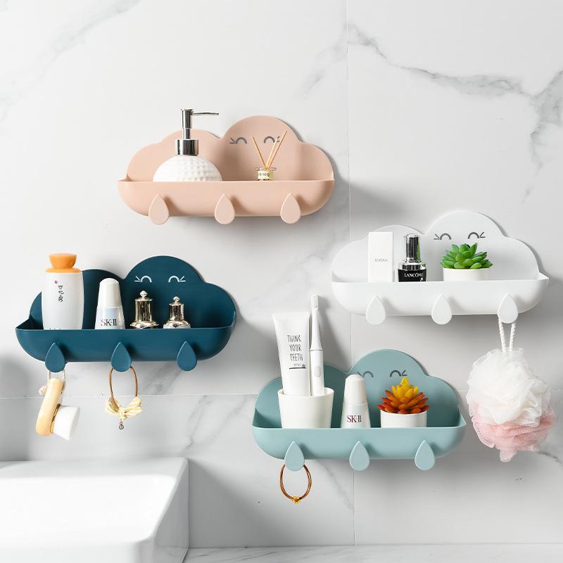 

Hooks & Rails Portable Bathroom Storage Rack Draining Design Space Saving Separable Box Plastic For Home