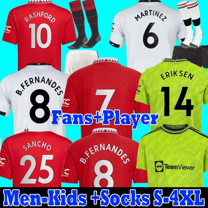 

S-4XL 22 23 SANCHO soccer jerseys Fans Player version MANS UTDS FERNANDES MANCHESTERS SHEW RASHFORD ERIKSEN MARTINEZ football shirt 2022 2023 kids kit set, Home kids
