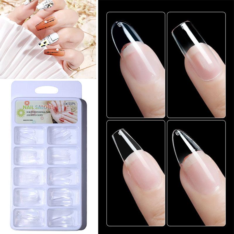 

False Nails 100Pcs Fake Nail Extension Transparent Acrylic Full Cover Seamless Decoration French Beauty Manicure ToolsFalse, A1
