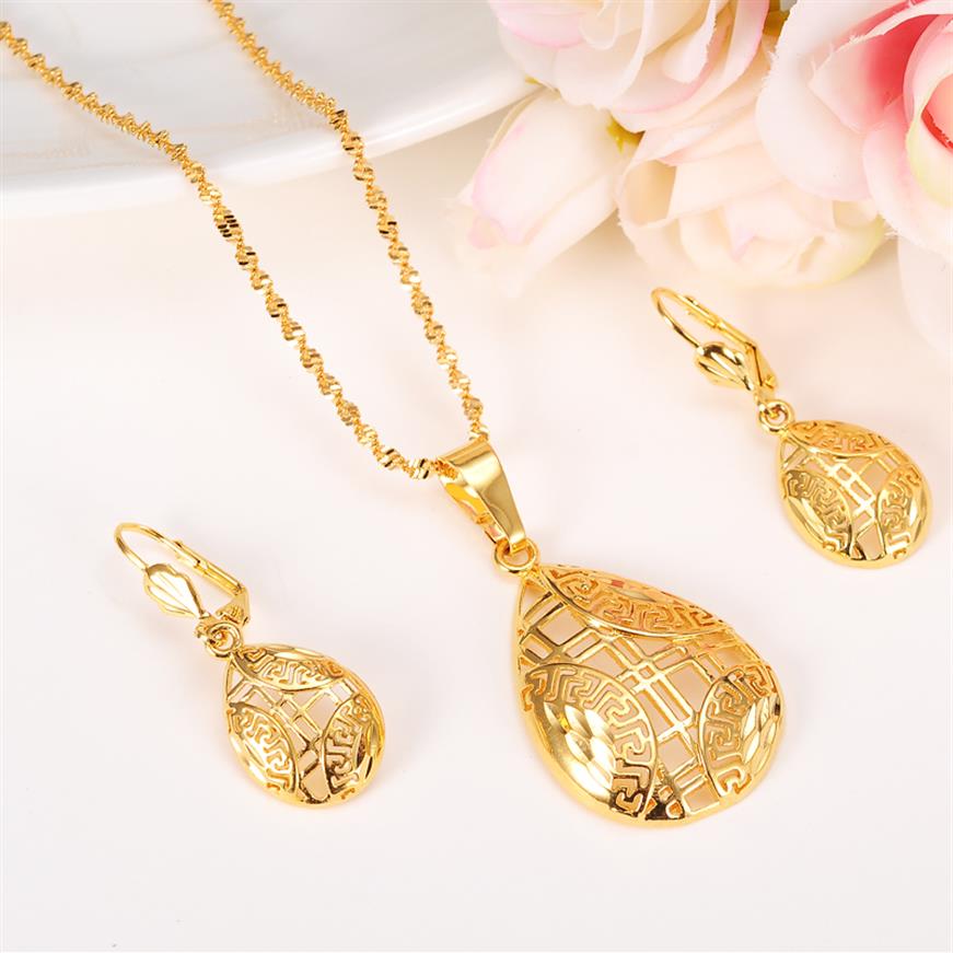 

Jewelry sets Elegance Necklace Earrings Fine 24k Real Solid Yellow Gold GF Girlfriend Sweethearts Daughter Wedding Gifts New281l, Golden
