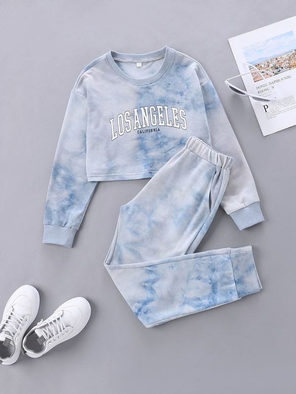 

Girls Letter Graphic Tie Dye Sweatshirt With Joggers SHE, Multicolor