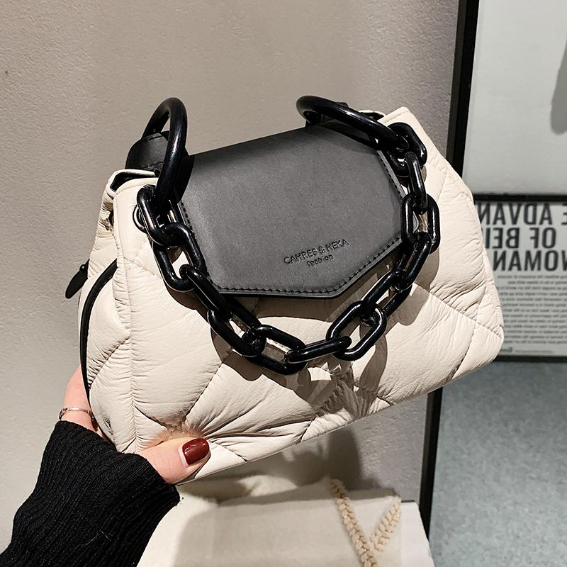 

Evening Bags Casual Lingge Nylon Padded Women Shoulder Crossbody Bag Designer Acrylic Chains Handbags Quilted Saddle Small Female Purses 202, Black