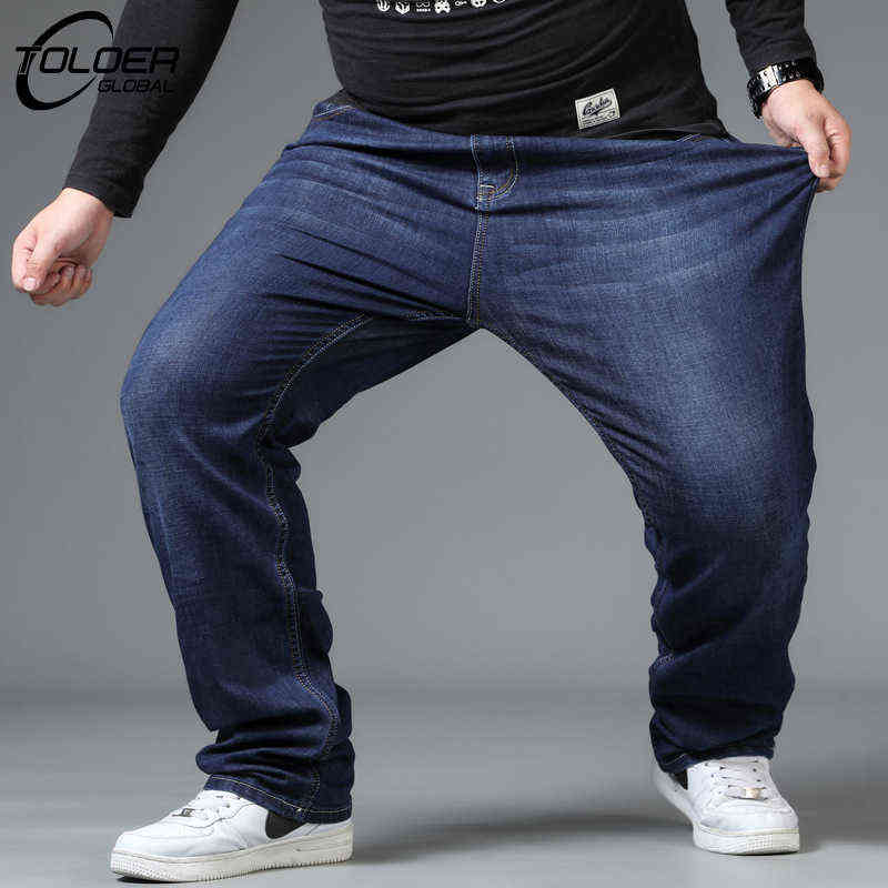 

Men's Stretchy Jeans Plus Size Loose Straight Baggy Wide Leg Denim Cargo Pants Male Autumn Winter Fleece Trousers Fat Pant J220707, Nzk12black
