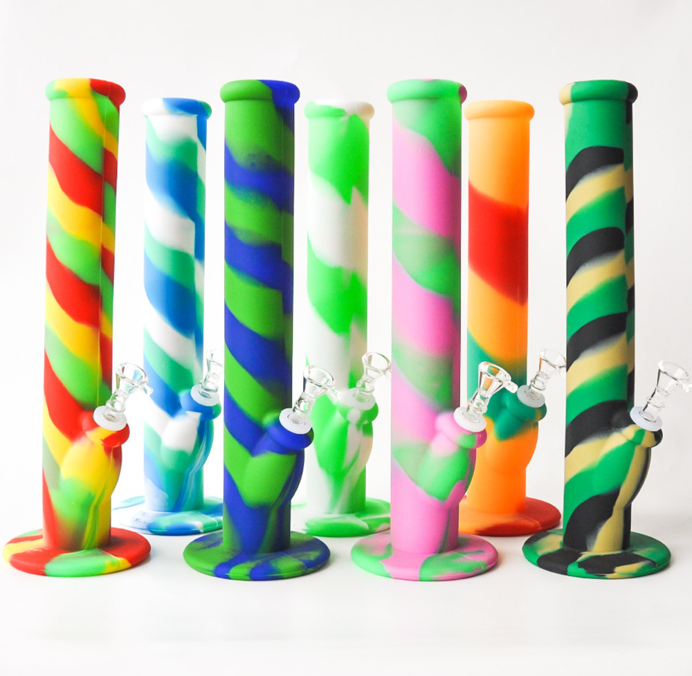 

14.2inches Silicone Bongs Silicone Water Pipe Glass Bongs with mix colors Silicone Oil Rigs Smoking Pipe Glass Pipe