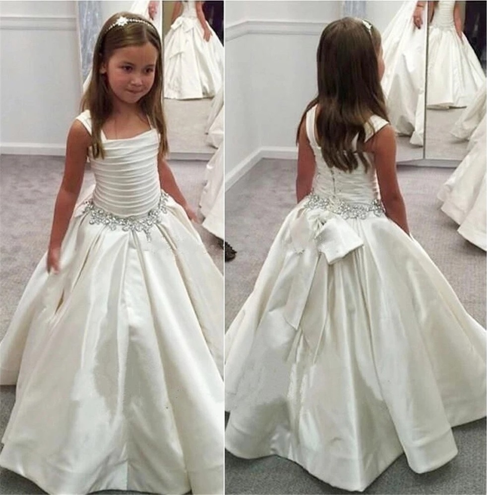 Nouvelles robes de fille de fleur pour la fête de mariage brodées sans manches princesse fille robe formelle robe de première Communion