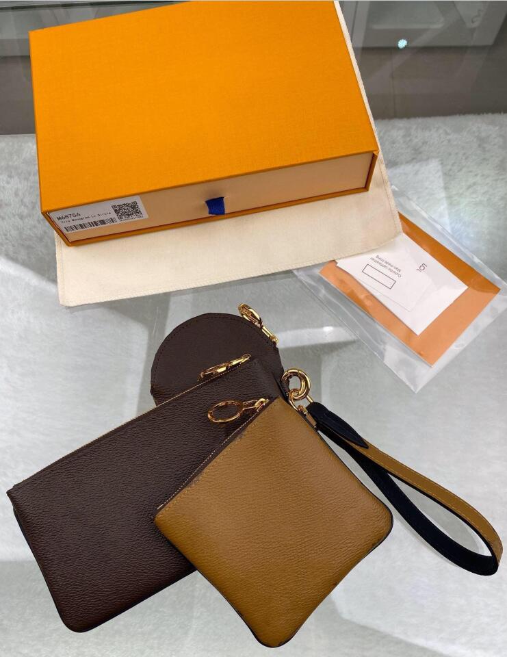 

Designers Bags 3 pcs favorite Key Coin bag keychain leather short wallets Card holder women purses zipper pocket M68756, Brown