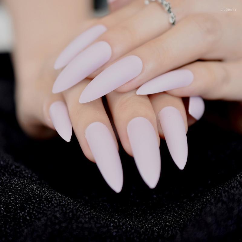 

False Nails Extra Long Light Purple Press On Matte Stiletto Pure Color Artificial Full Cover Sexy Lady Fake 24PCS Prud22, Z883