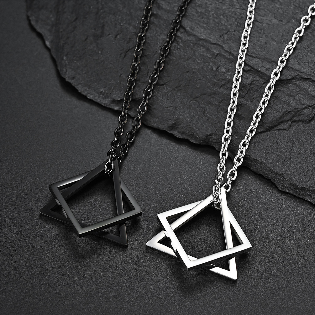 

Cool Wind Geometry Triangle Square Combination Necklace Male and Female Couple Pendant