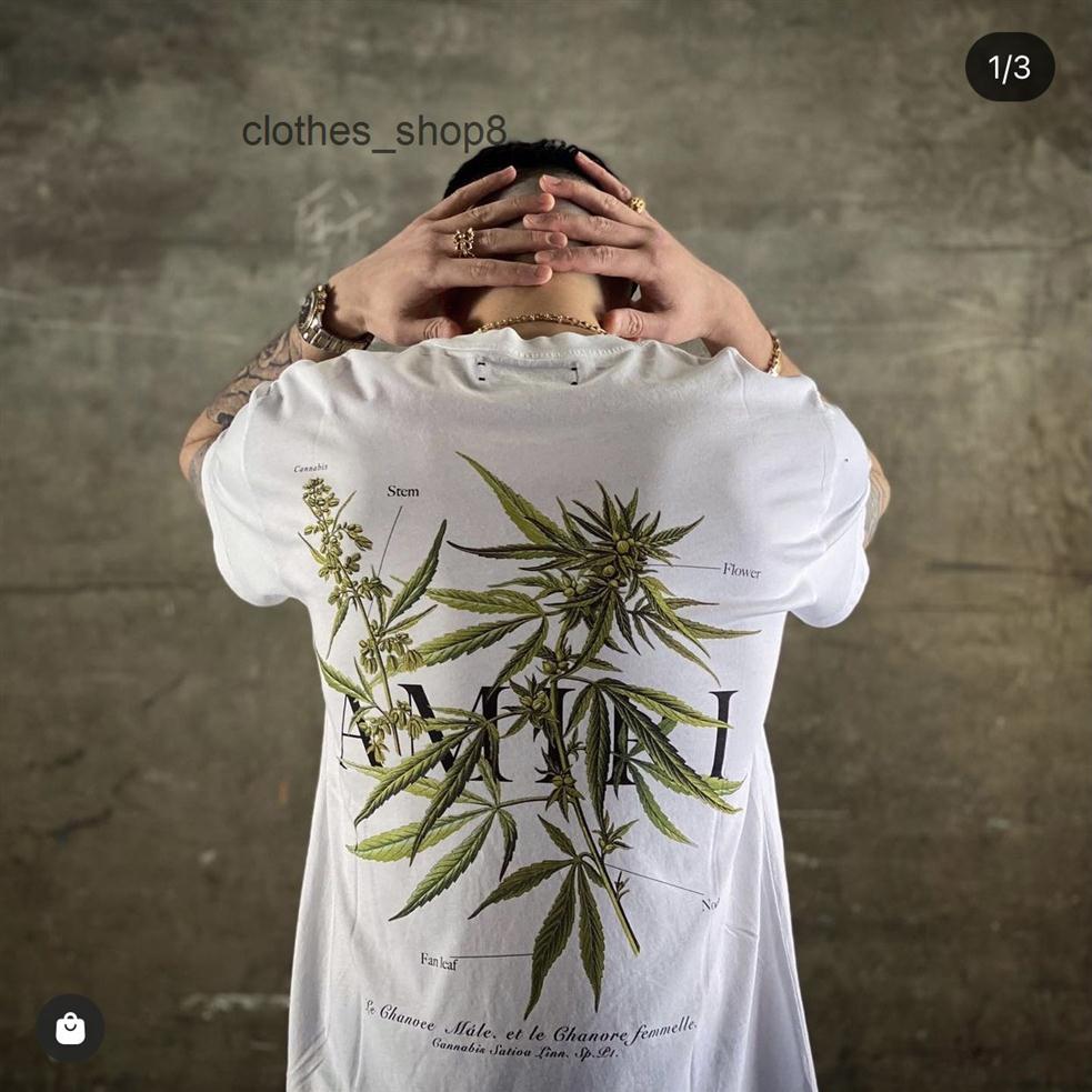 

Designer T-shirts Amirs Hoodies High version 2022 summer new fashion brand Amirs plant leaves flower print high street men's 319F, White