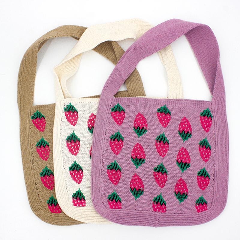 

Evening Bags Female Trend Aesthetic Cottage Core Strawberry Soft Slouchy Shoulder Bag Women Fashion Knit Crochet Woven Kawaii Cute Pouch Bag, Beige