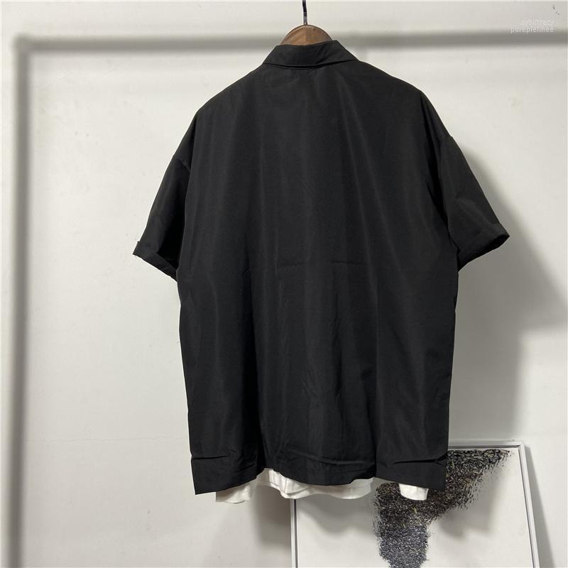 

Men's Casual Shirts Hip Men Hop Short Sleeve Thin Summer Street Loose Chains Design Tops Personality Square Collar Black -XLMen's Sybi22