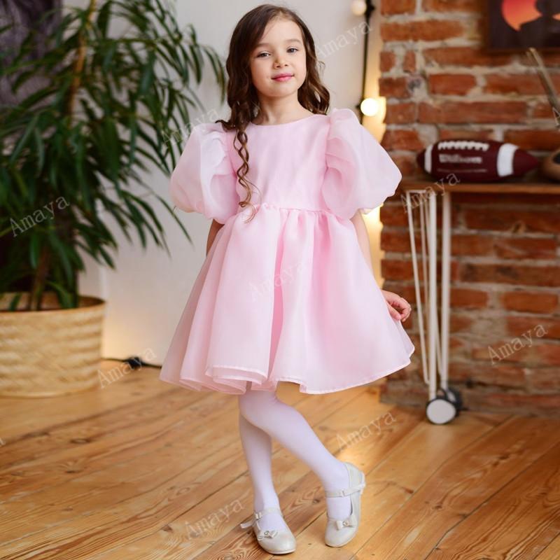 

Girl's Dresses Amaya Pink Satin Flower Girl 2022 For Wedding Short Sleeves Ball Gown Puffy Holy Communion Pageant Gowns KidsGirl's, Black