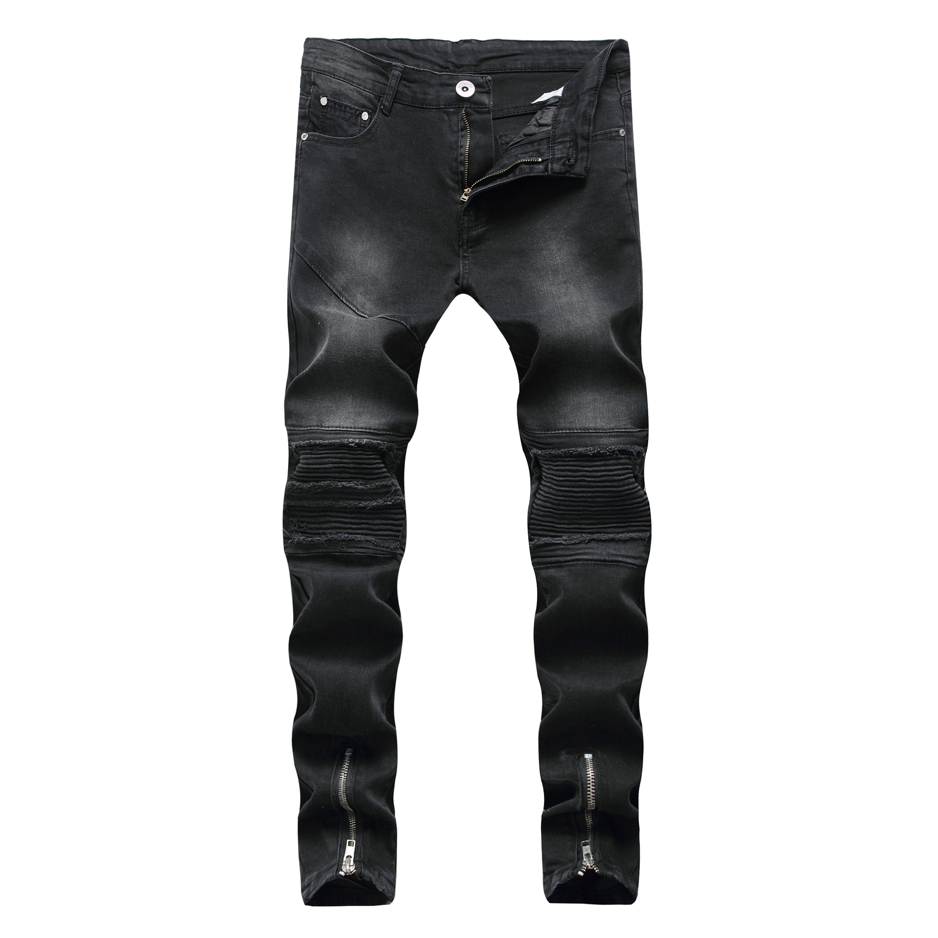 

Men's Jeans CLEARANCE SALE Man Male Ripped Draped Biker Knee Pleated Ankle Zipper Brand Slim Fit Cut Destroyed Skinny Jean Casual Fashion Pants For Homme, 1842black 32