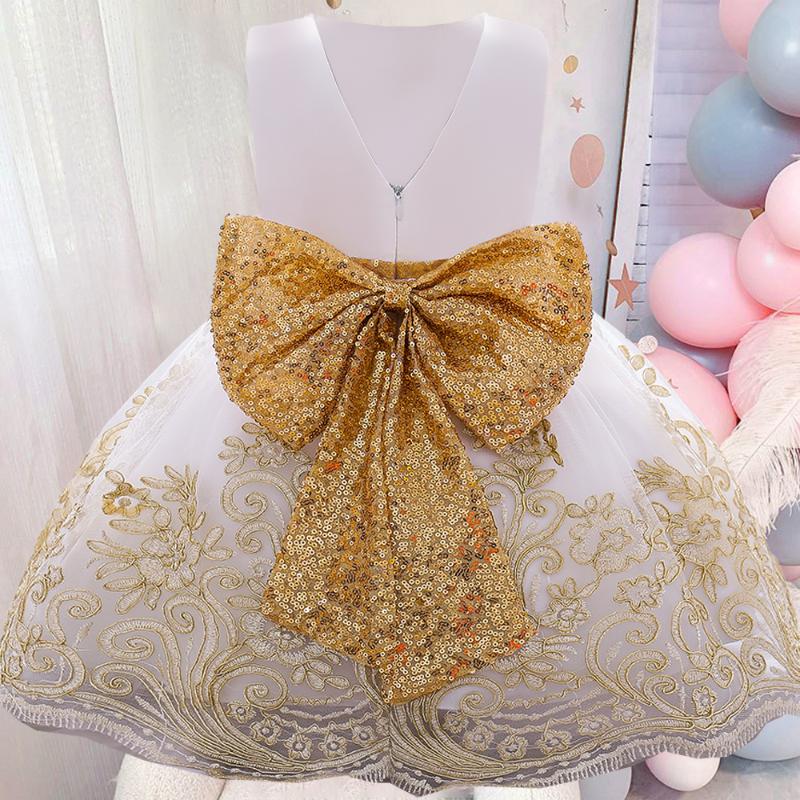 

Girl's Dresses Sequin Big Bow Baby Girl Dress 1 Year Birthday Party Wedding For Borns Kids Tutu Christening Ball Gown Clothes Vestidos, White