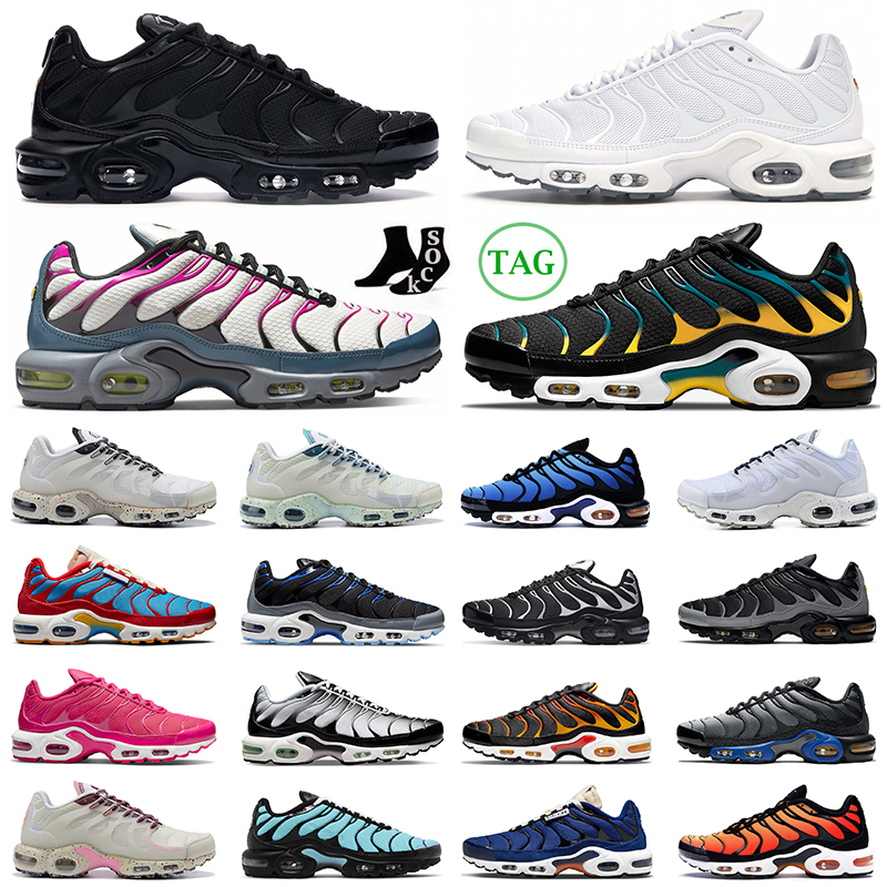 

tn plus men women running shoes triple Black White Web Aquamarine Particle Grey Aqua Silver Hyper Blue University Gold Spruce Crater mens trainers outdoor sneakers, 46
