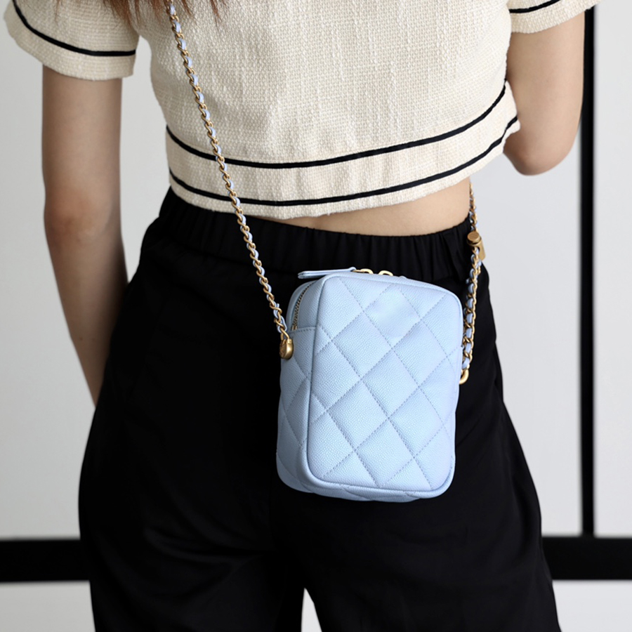 

Original Quality Handbag Classic MINI Designer Cross Body Bag 12CM Luxuries Designers Women Chain Shoulder Bags Lady Cellphone Pouch AS2857 With Box C034, Sky blue
