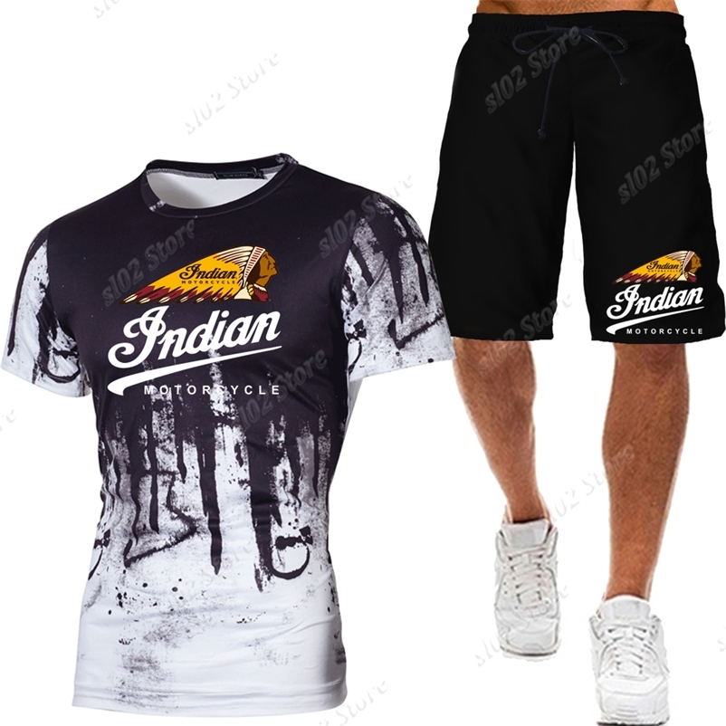 Hommes Indian Skull Camouflage Imprimé T-shirts à manches courtes Costumes Plus Taille Hommes Sportwear Moto Racing T-shirt Shorts Survêtement 22
