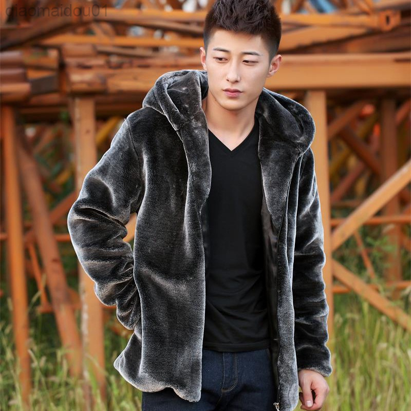 

Fashion Winter Men Faux Fur Mink Fur Coat Short Grey Coat Warm Overcoat Men Fluffy Plush Jacket Male Plus size Xxxl 4xl L220726, Black