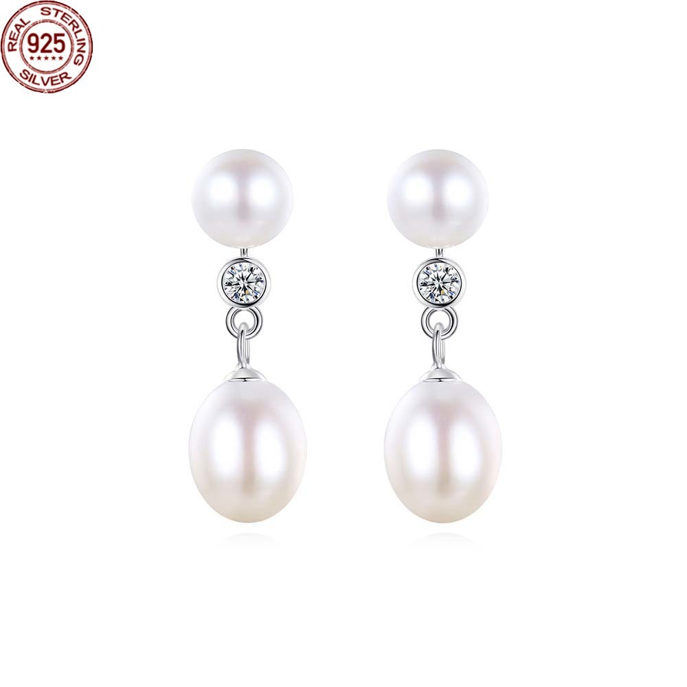 

Stud Natural Cultured Freshwater Pearl Earrings for Women Double Pearls Pure 925 St