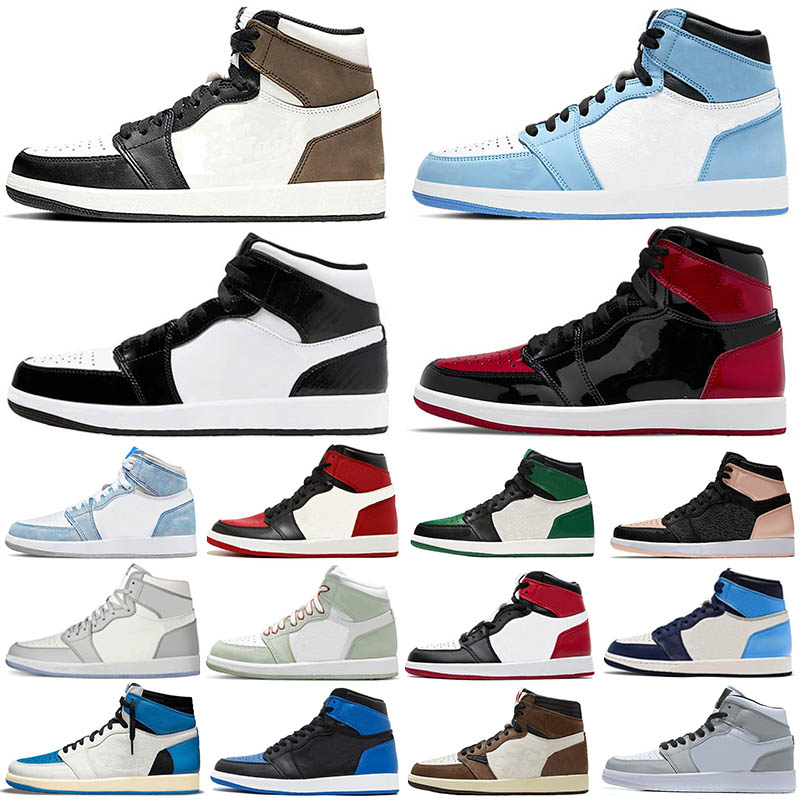

Jumpman 1 Basketball Shoes Men 1s OG University Blue Pine Green Black Court Mocha Purple Royal Bred Toe Obsidian UNC game Sneakers trainers 36-47, With original box