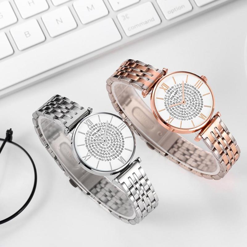 

Wristwatches 2022 Fashion Diamond Women Watches Stainless Steel Band Quartz Relojes, Gold