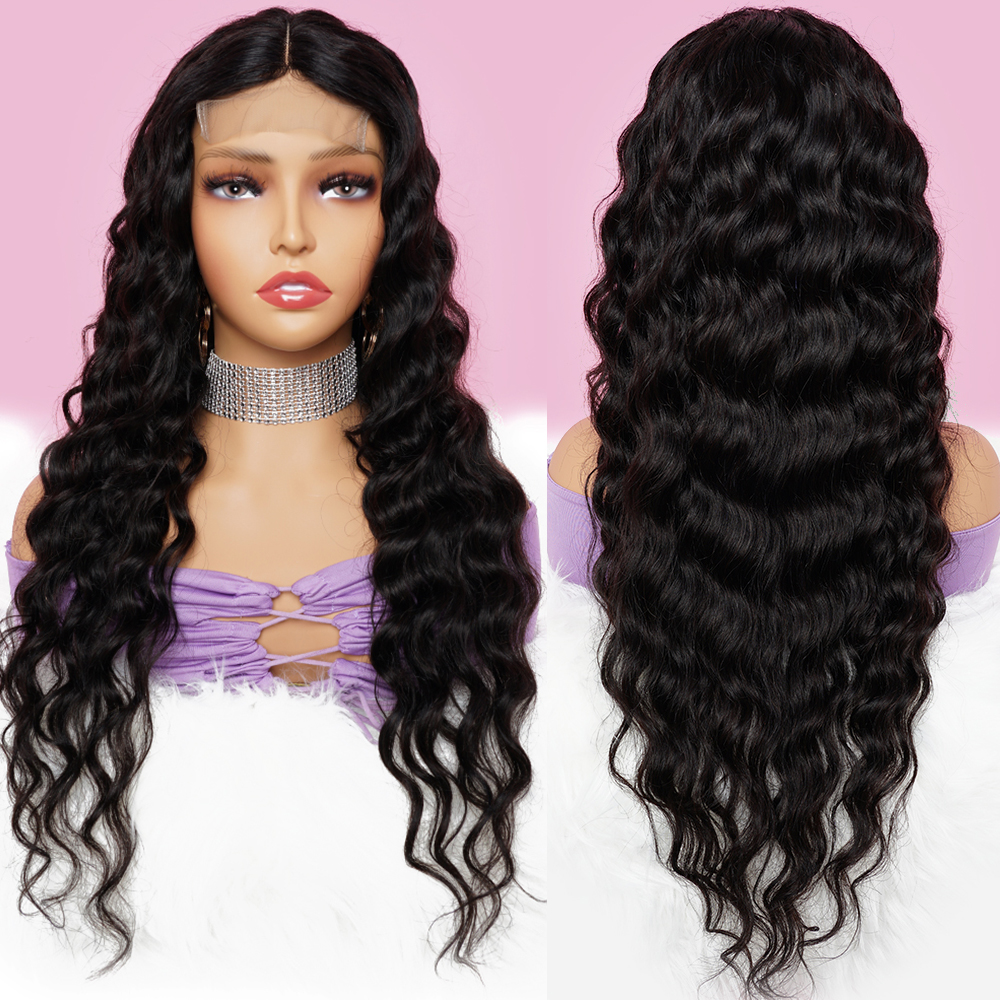 

Loose Deep Wave Lace Closure Wig 13x4 Transparent Lace Frontal Human Hair Wigs Brazilian Virgin Remy Hair Full End 180% Density Natural Color, 4x1 t part wig