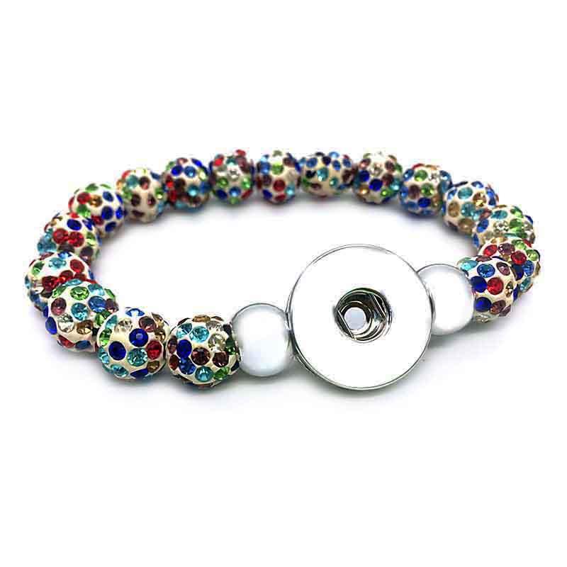 

Charm Bracelets Elastic Candy Colors Expandable Stretch Crystal Beads Bracelet 18mm Snap Button Interchangeable Jewelry Bangle