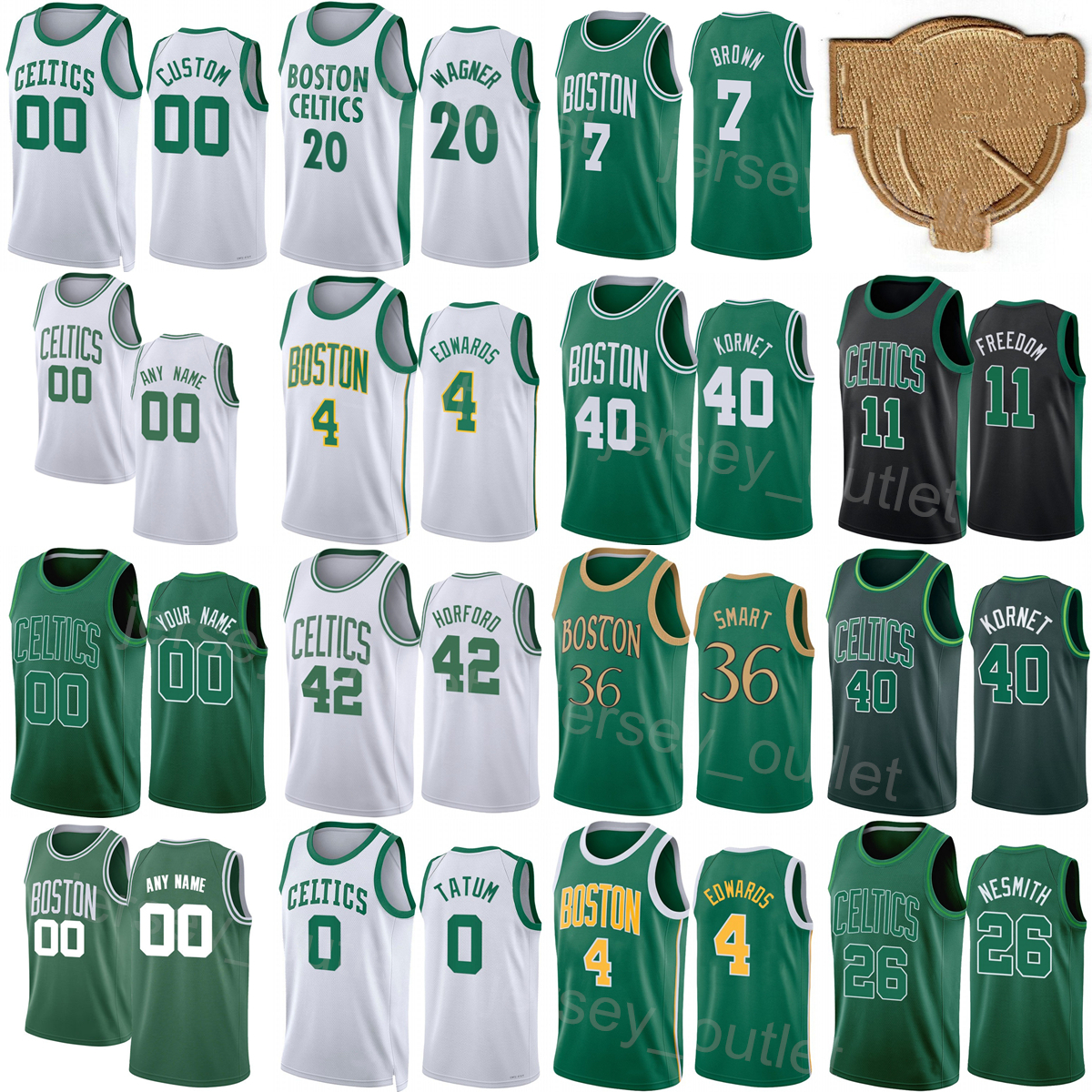 

Printed The Finals Basketball Payton Pritchard Jersey 11 Robert Williams III 44 Nik Stauskas 13 Aaron Nesmith 26 Derrick White 9 Daniel Theis 27 Black Green White, With the finals patch
