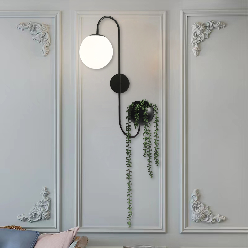 

New plant wall lamp living room bedroom bedside bar restaurant club hotel iron glass aisle decoration lamp