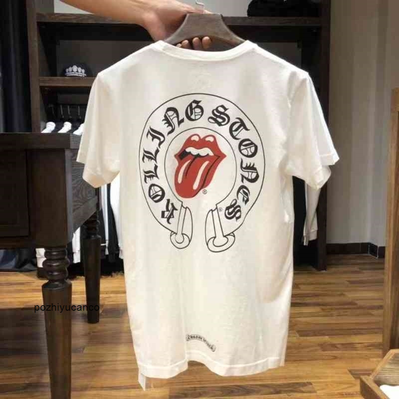 

Designers Chrome//heart Trendy 2020 Summer Euro American Fashion Tongue Sanskrit Letter Short Sleeve T-shirt Printing Unisex Tee Loose, White