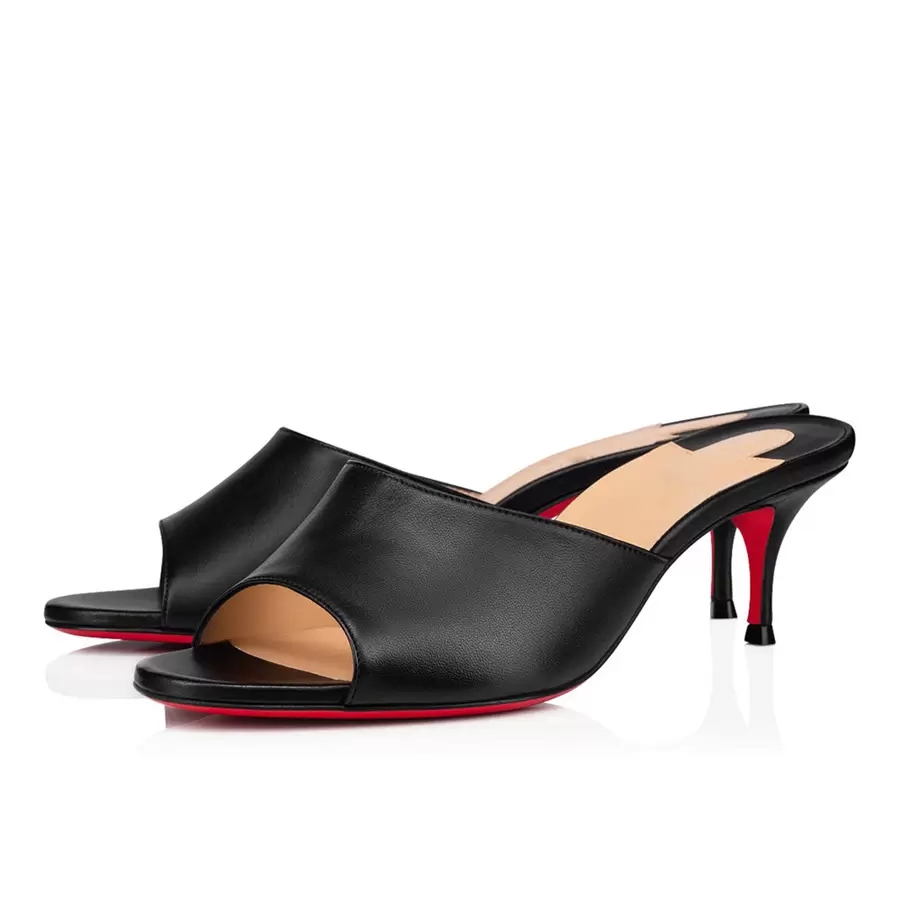 Femmes raffinées de luxe Red Bottoms pompes Sandales Summer East Mule 55 mm Design en cuir décontracté Elegant Lady Mariage Robe Peep Toes High H