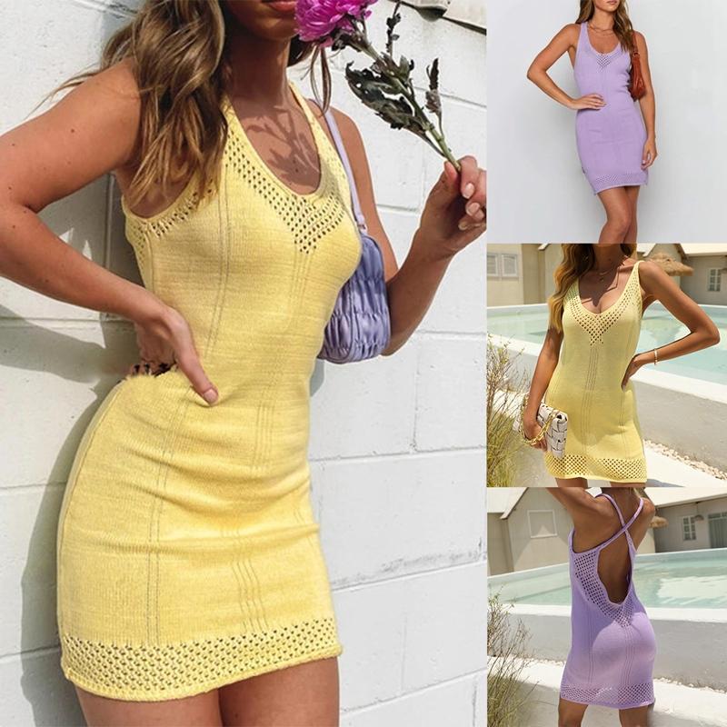 

Women' Swimwear Women' Halter Knit Beach Skirt Holiday Seaside BlouseWomen, Yellow