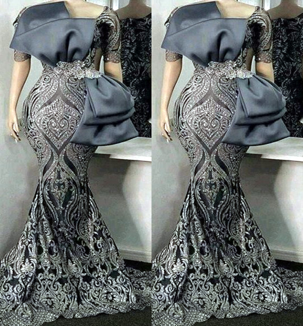 

2022 Plus Size Arabic Aso Ebi Gray Mermaid Sparkly Prom Dresses Sequined Lace Evening Formal Party Second Reception Birthday Engagement Gowns Dress ZJ220, Blue
