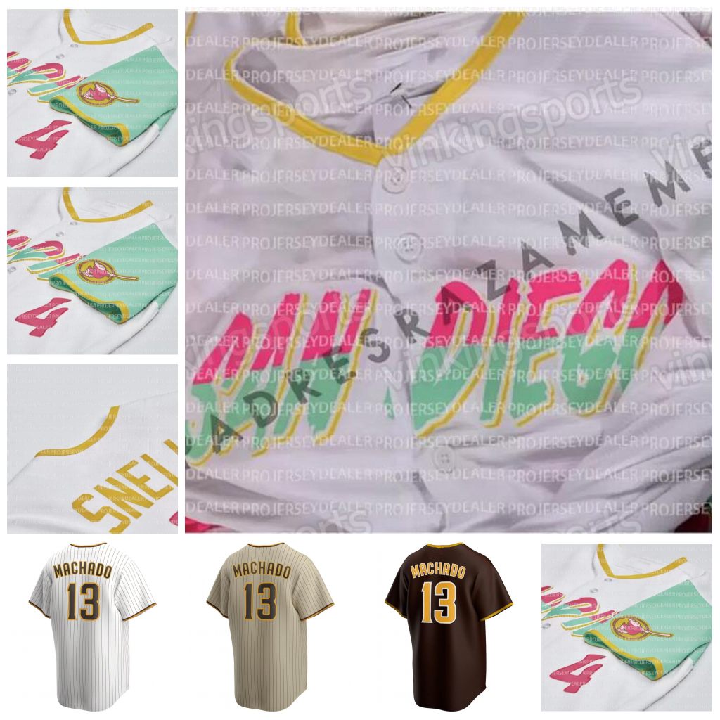 

2022 City Connet 23 Fernando Tatis Jr. Padres Jersey 13 Manny Machado 19 Tony Gwynn 45 Luke Voit 4 Blake Snell 7 Ha-Seong Kim 9 Jake Cronenworth, Colour 5