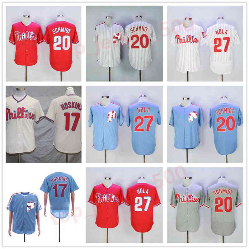 Men Women Youth Vintage Retror Baseball 17 Rhys Hoskins Jersey 20 Mike Schmidt 27 Aaron Nola Pinstripe White Red Blue Grey Team Stitched