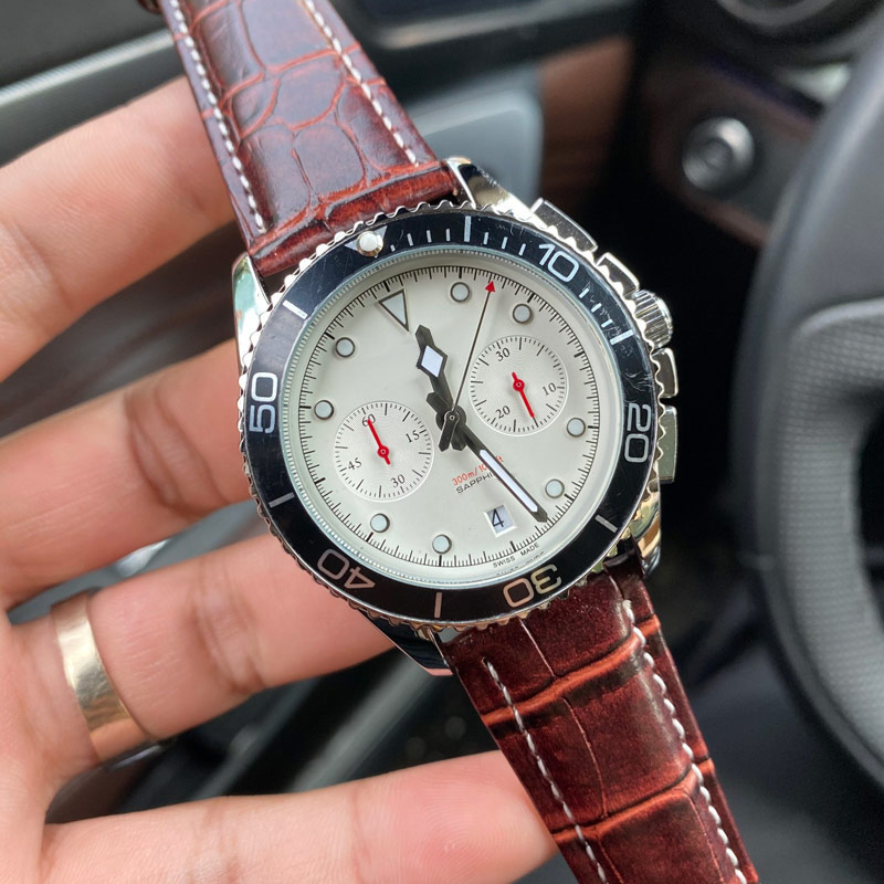 

Business mens watches Top brand watch chronograph leather strap stopwatch 42mm luxury Wristwatches all dials work wristwatch for men Father's Day Gift High quality