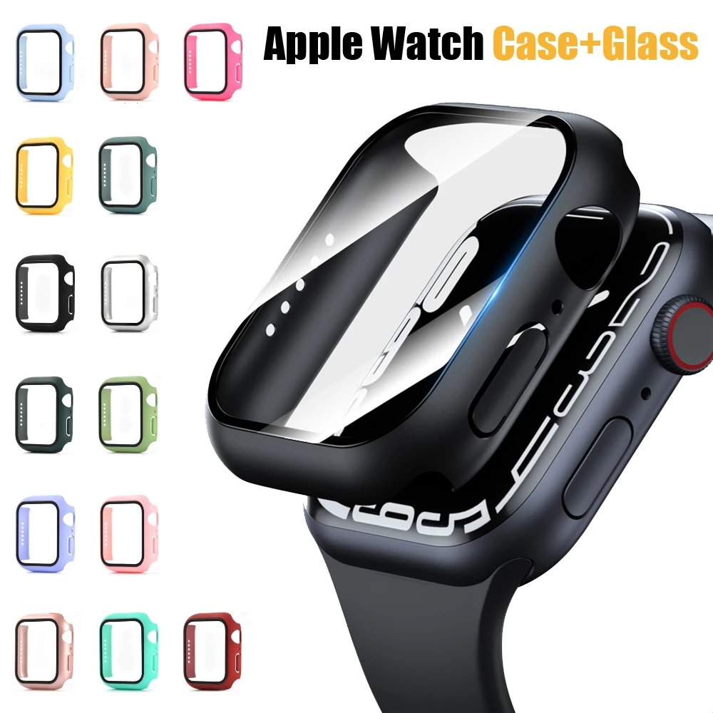 

Glass+Case for iWatch Case Cover for Apple Watch Case 45/41mm 44mm 40mm Series 7 6 5 4 3 SE Protector Accessories, Mix colors
