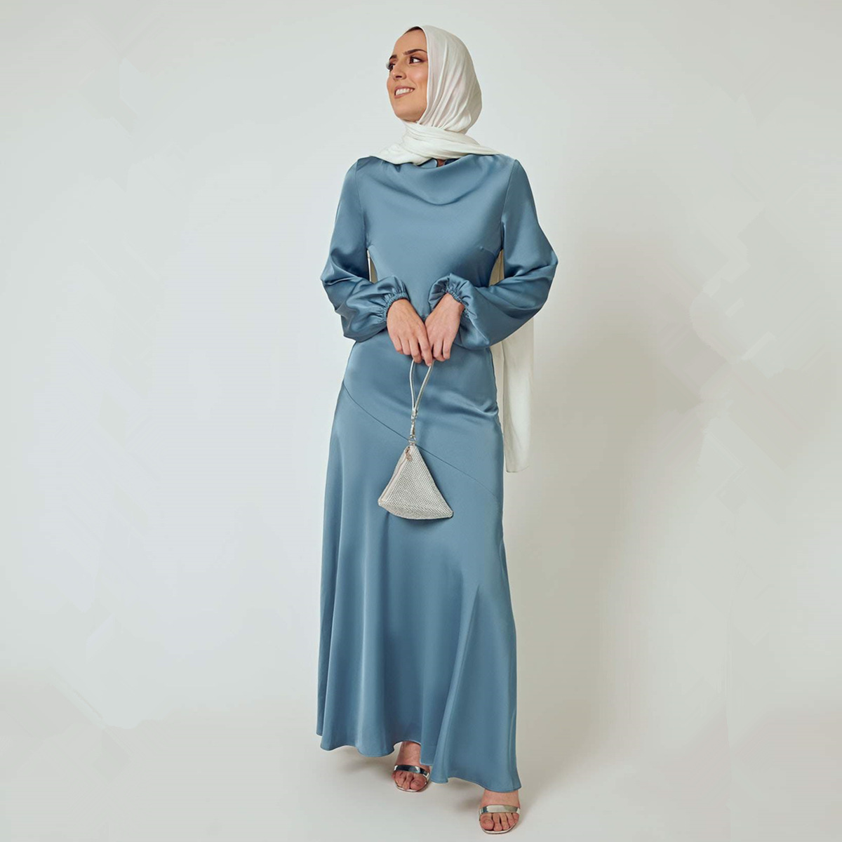 

Ramadan Eid Hijab Muslim Dress Women Shiny Soft Silky Satin Abaya Dubai Turkey Islam Belted Abayas Arabic Long Evening Dresses