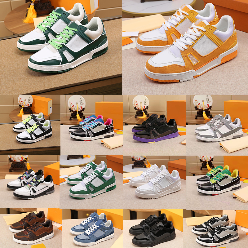 

Men Running Shoes Trail Sneaker Rubber outsole Canvas Calf Leather Men's Sneakers Lace-up Ebene Trainers Top Quality Outdoor Shoes size 38-46 with box, Item#1