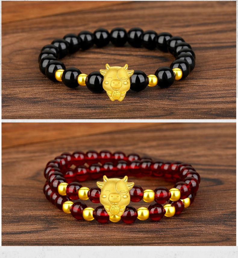 

Beaded Strands Imitation 3D Hard Gold Sand Funiu Lifeline Ox Bracelet Garnet Color Protection 6mm 8mm BeadsBeaded