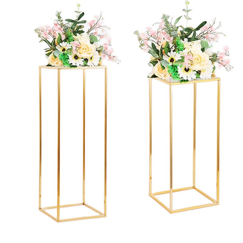 

Modern Shiny Gold Rectangular Gold Metal Wedding Flower Stand, Geometric Centerpiece Vases Home Decoration, As described