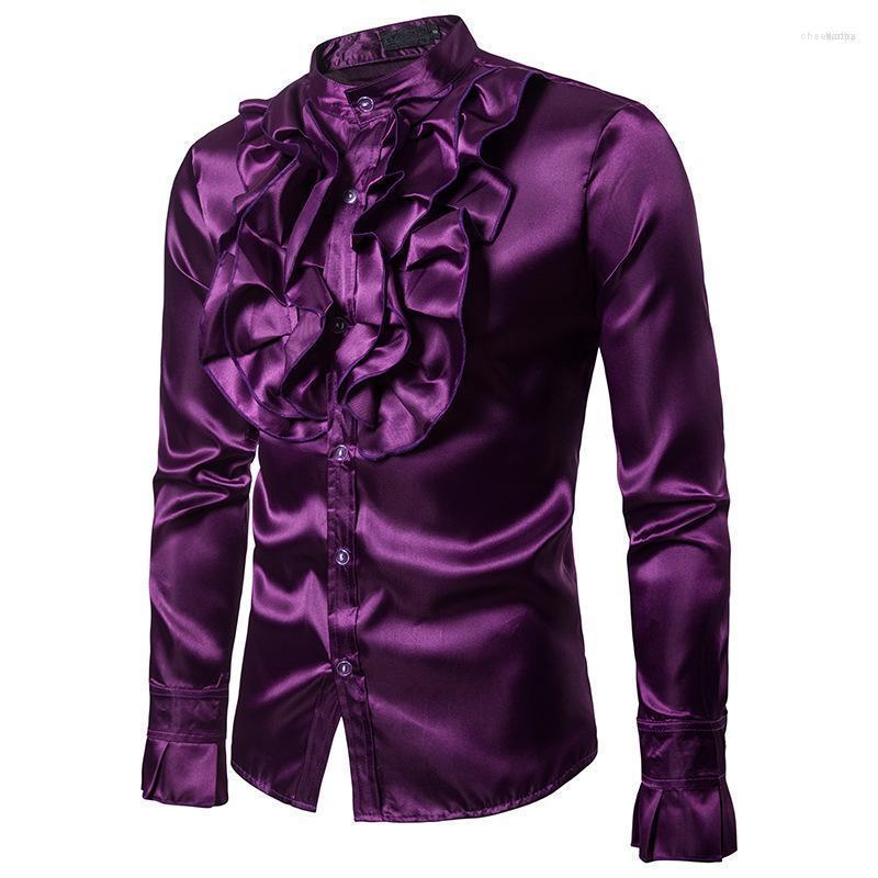 

Men' Dress Shirts Autumn And Winter Performance Clothes With Big Flowers On The Chest Fashion Design Stand Collar Long Sleeve Shirt Chee22, Black