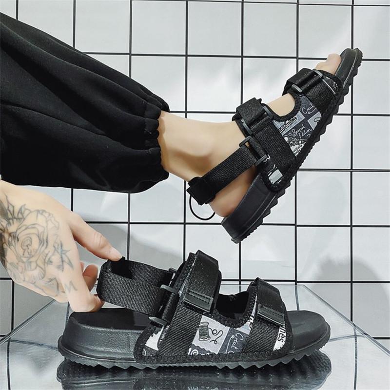 

Sandals Outdoor Breathable Comfortable Slip On Plus Size Open Shoes Casual Men Lightweight Printing Slippers Summer Sandy Beach Sandalia, Black