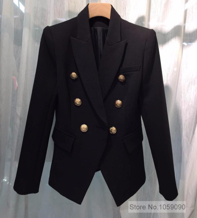 

Women' Suits & Blazers [ElfStyle] - Brand Classic Black Twill Double Breasted Blazer With GOLD Embossed Button Up Long Sleeved For Woman