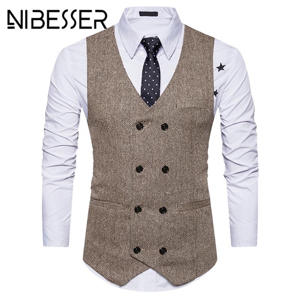 

NIBESSER Business Vest Men Vintage Solid Slim Fit Vests&Waistcoats Casual Double Breasted Waistcoat Sleeveless Mens Formal Vest2471, Black white