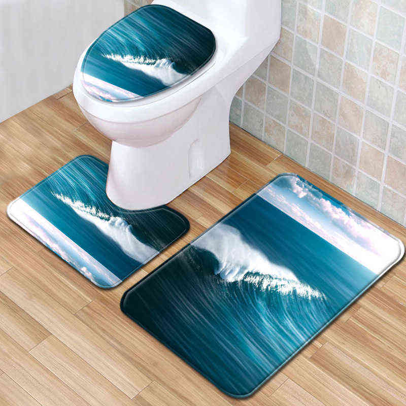 

Thregost 3Pcsset Scenic Pattern Bath Mat Toilet Rug Bathroom Soft Absorbent Mats Microfiber Shower Tub Rugs Toilet Floor Carpet L