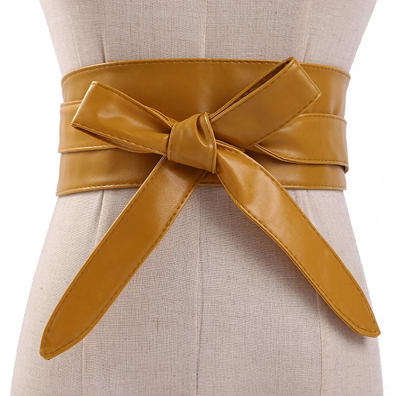 Ceintures Solide Femmes Ceinture En Cuir Cummerbunds Pour Large Taille Bow Self Tie Wrap Marque Dames De Mode Sangle All-match