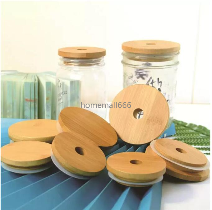 

Bamboo Jar Tumbler Lid Cup Cap Mug Cover Drinkware Splash Spill Proof Top Silicone Seal Ring With Paint Coating Mold-free Dia 70mm/86mm Optional 15mm Straw Hole AA