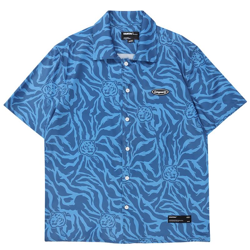

Men's Casual Shirts Men Oversize Hawaii Short Sleeve Tiger Pattern Print Turn-Down Collar Shirt 2022 Summer Unisex Vintage Male Tropical Top, White;black