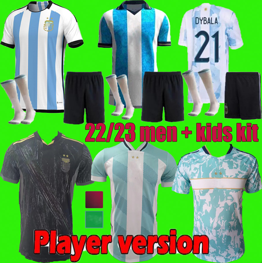 

men + kids kit 21 22 Argentina Soccer Jersey 2022 2023 DYBALA LO CELSO National Team MARADONA Football Shirts special Player Fans Version uniforms